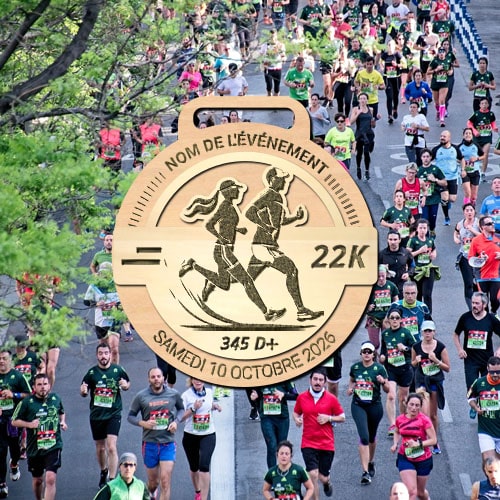 Médaille finisher duo & relais en bois personnalisable